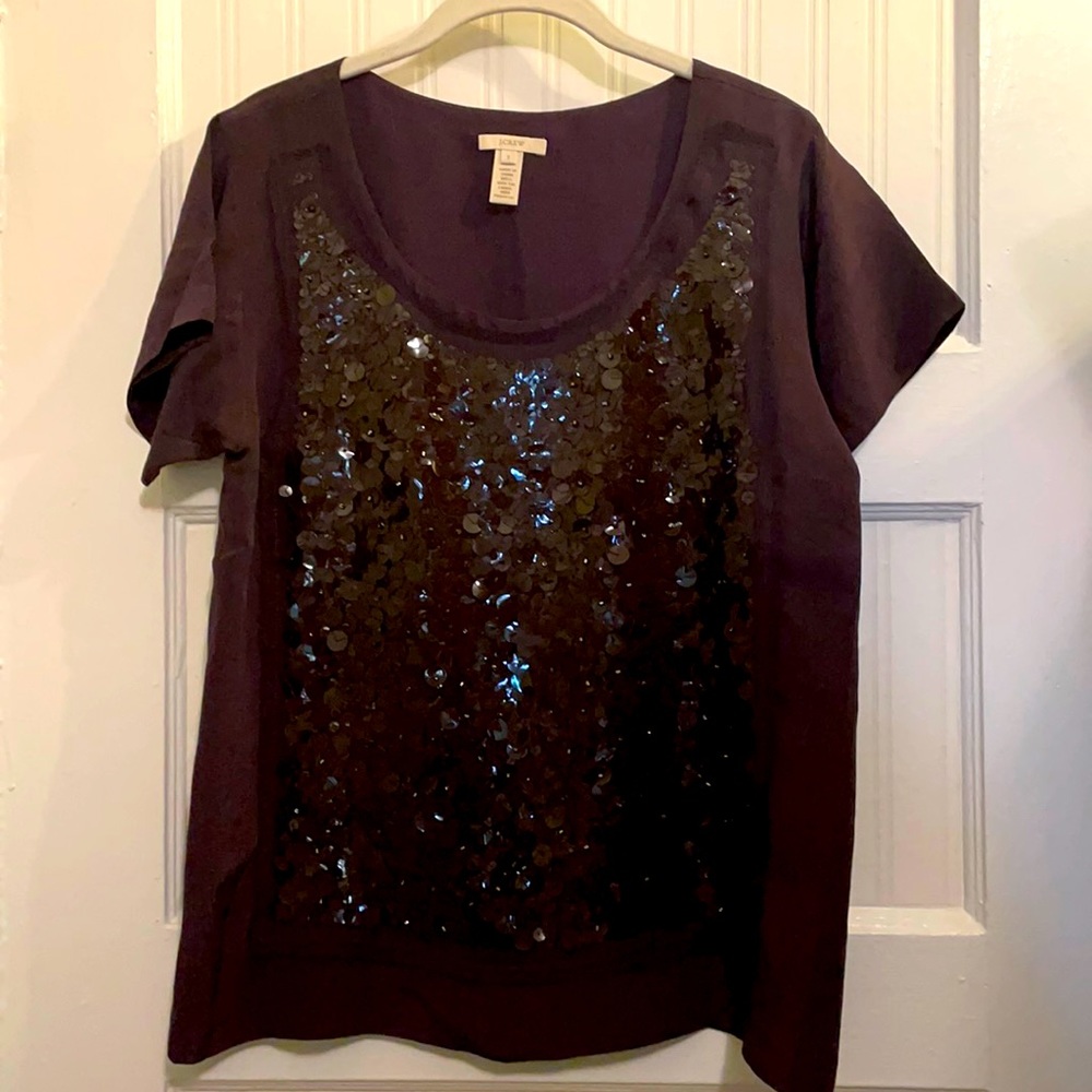 ⭐️JCREW 100% Silk Plum Sequined Pullover Tunic Top-size S⭐️
